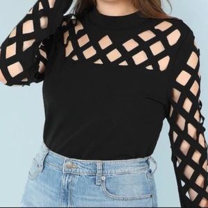 BRAND NEW trendy black cut out top / blouse
